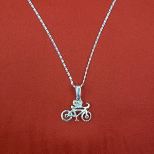 925 solid  sterling silver bicycle pendant with zircon‎ and chain